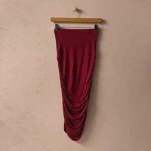 Fashion Nova Burgundy Ruched Midi Skirt Size S GUC